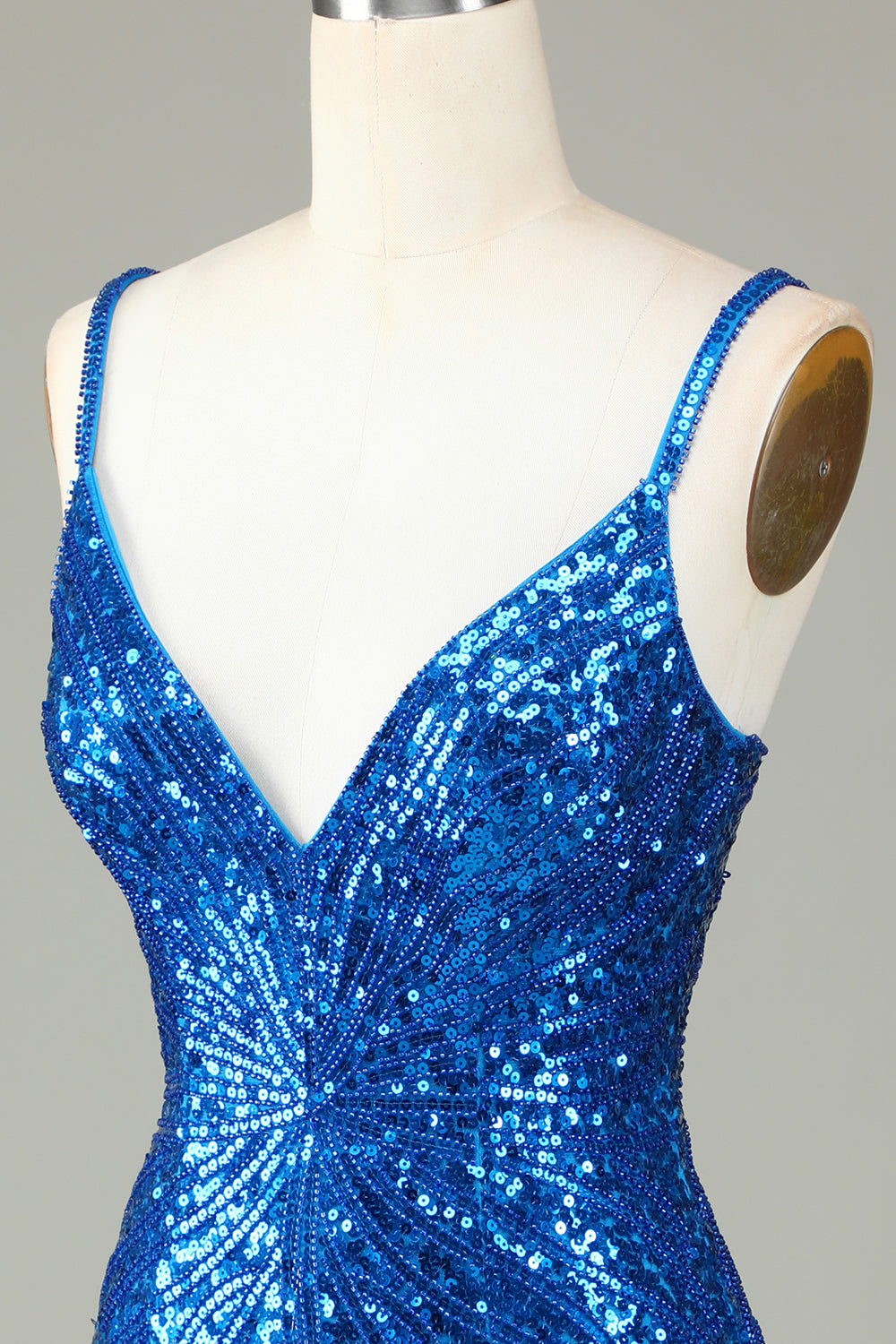 Guaina Spaghetti Straps Peacockt Blue Paillettes 1920s Dress con nappa