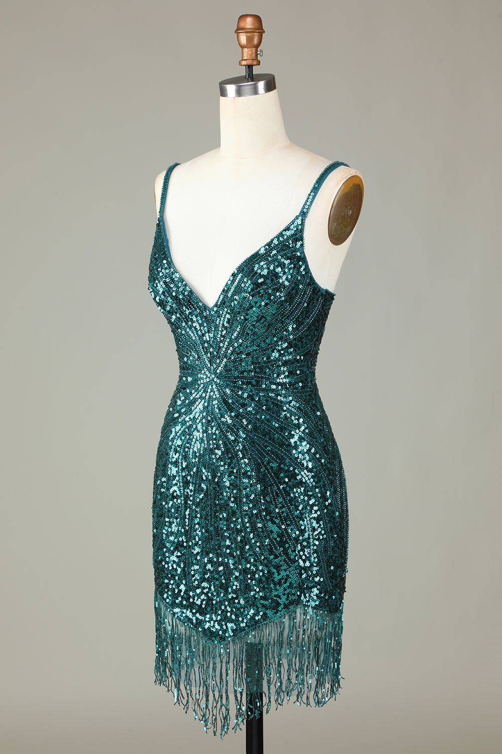 Sparkly Bodycon Spaghetti Straps Blue Sequins Short Homecoming Dress with Nappine