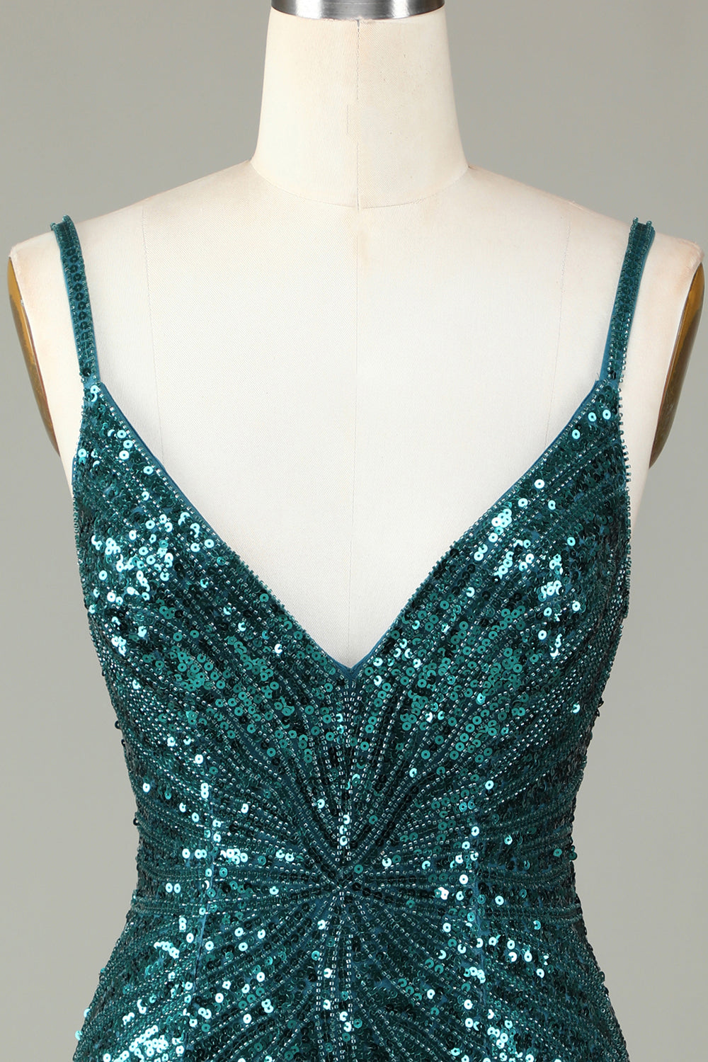 Guaina Spaghetti Straps Peacockt Blue Paillettes 1920s Dress con nappa