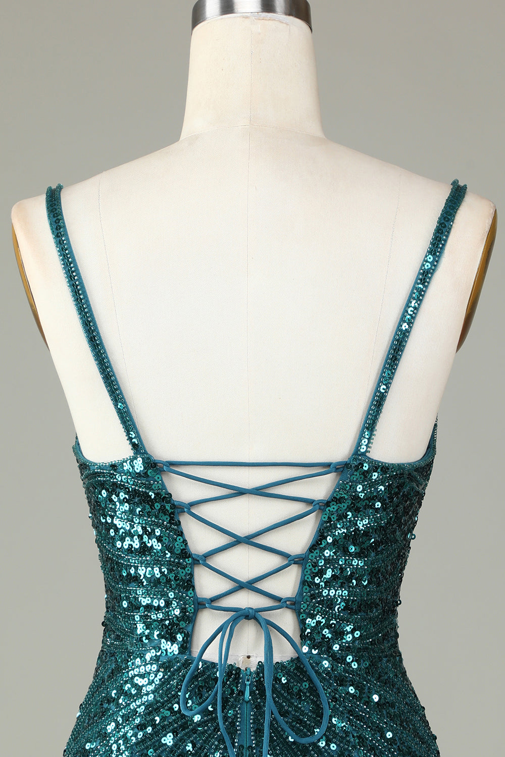 Guaina Spaghetti Straps Peacockt Blue Paillettes 1920s Dress con nappa