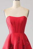 Elegante principessa A-Line senza spalline rosso scuro lungo abito da ballo con fiori 3D