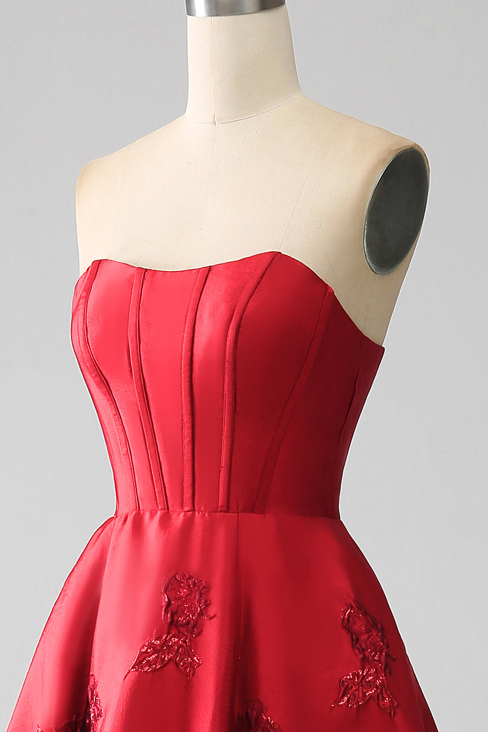 Elegante principessa A-Line senza spalline rosso scuro lungo abito da ballo con fiori 3D