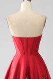Elegante principessa A-Line senza spalline rosso scuro lungo abito da ballo con fiori 3D