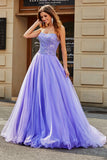 Splendida linea senza spalline lilla abito lungo da ballo con perline