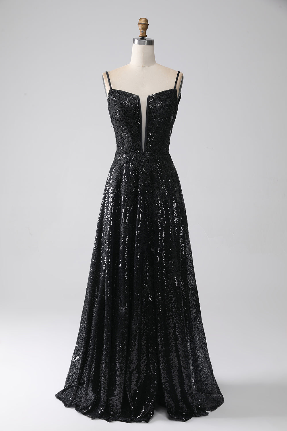 A-Line Spalla fredda Paillettes Abito lungo da ballo con spacco