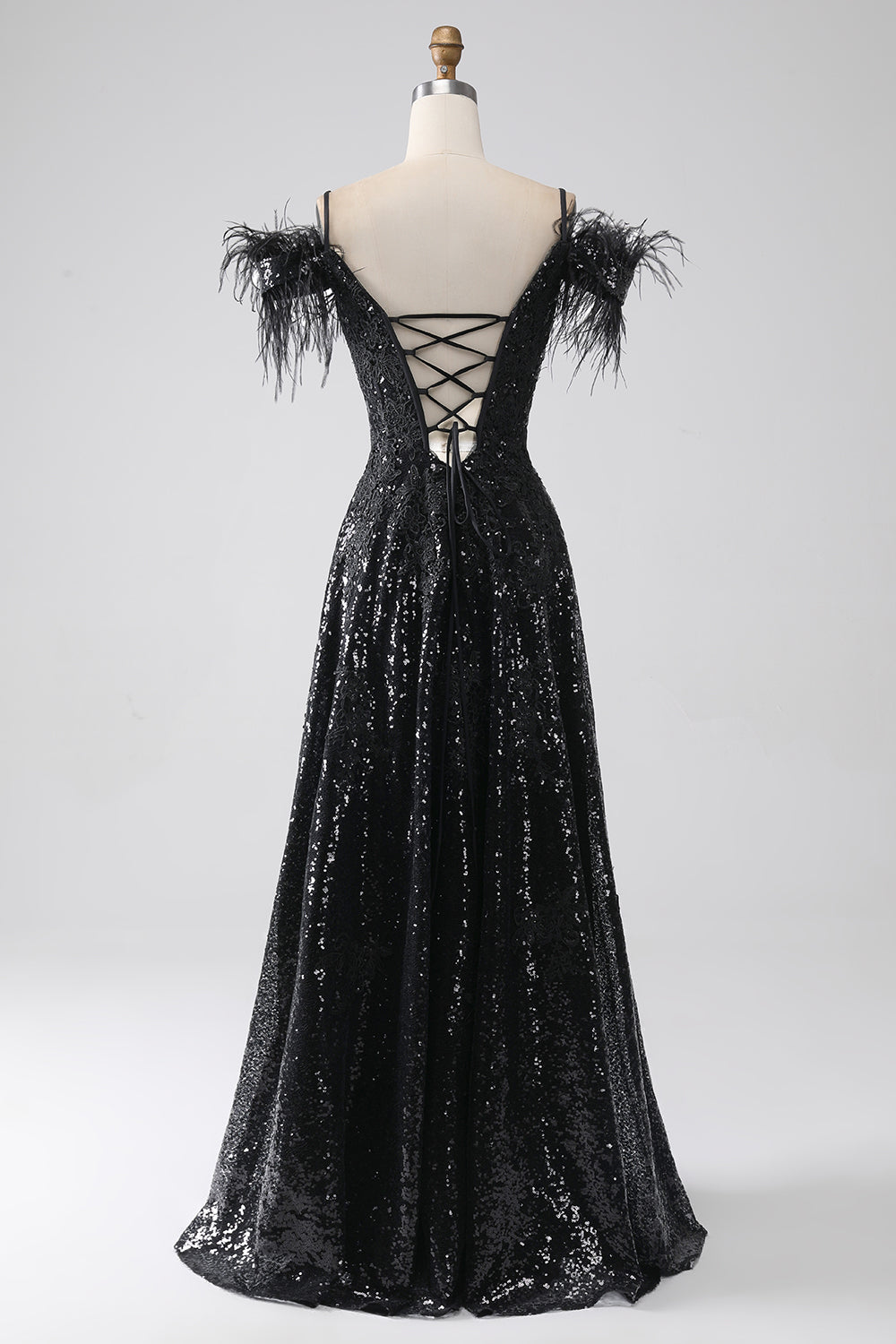 A-Line Spalla fredda Paillettes Abito lungo da ballo con spacco