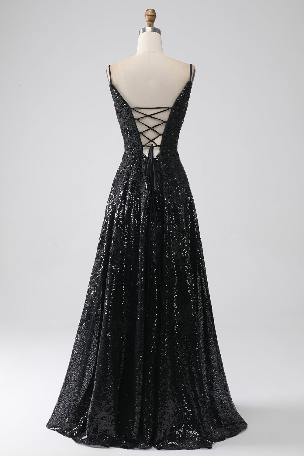 A-Line Spalla fredda Paillettes Abito lungo da ballo con spacco