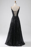 A-Line Spalla fredda Paillettes Abito lungo da ballo con spacco