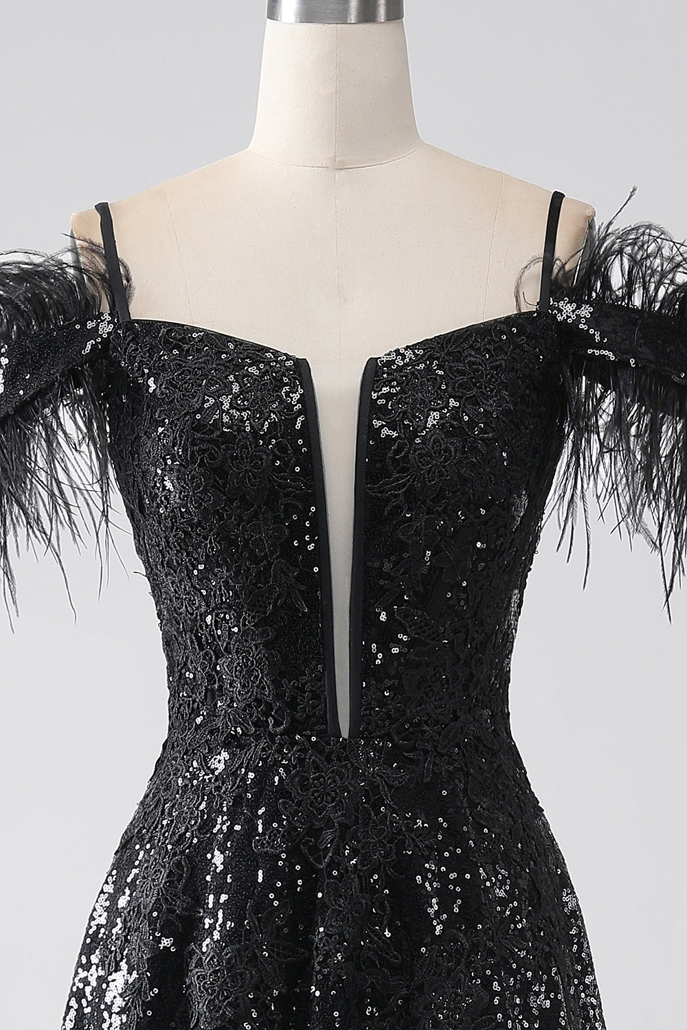 A-Line Spalla fredda Paillettes Abito lungo da ballo con spacco