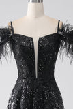 A-Line Spalla fredda Paillettes Abito lungo da ballo con spacco