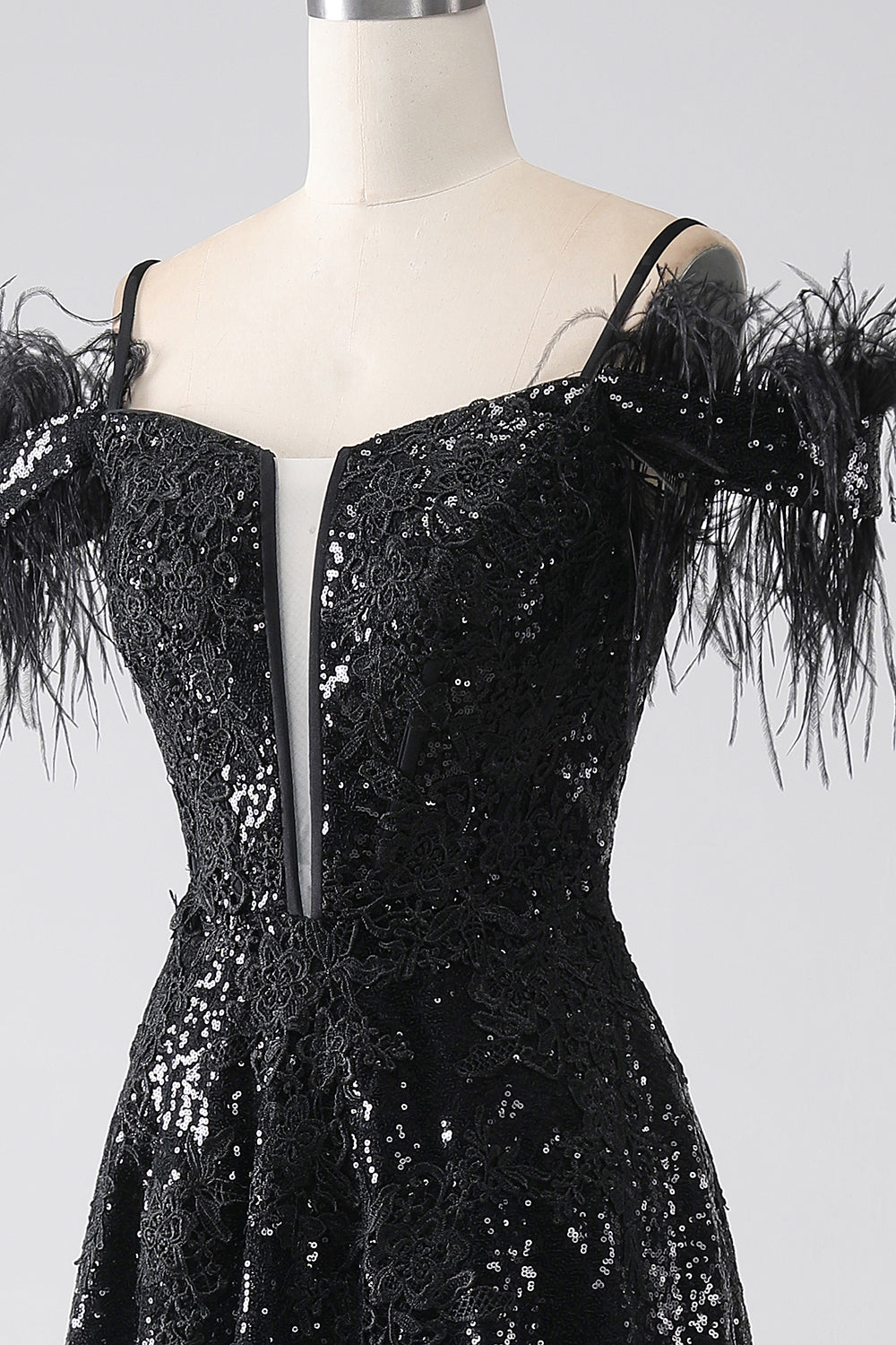 A-Line Spalla fredda Paillettes Abito lungo da ballo con spacco