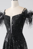 A-Line Spalla fredda Paillettes Abito lungo da ballo con spacco