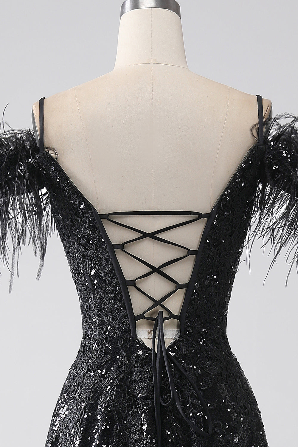 A-Line Spalla fredda Paillettes Abito lungo da ballo con spacco