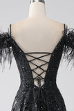 A-Line Spalla fredda Paillettes Abito lungo da ballo con spacco