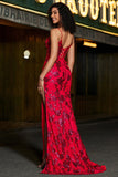 Elegante sirena Spaghetti Straps Rosso scuro Corsetto Prom Dress con Split Front