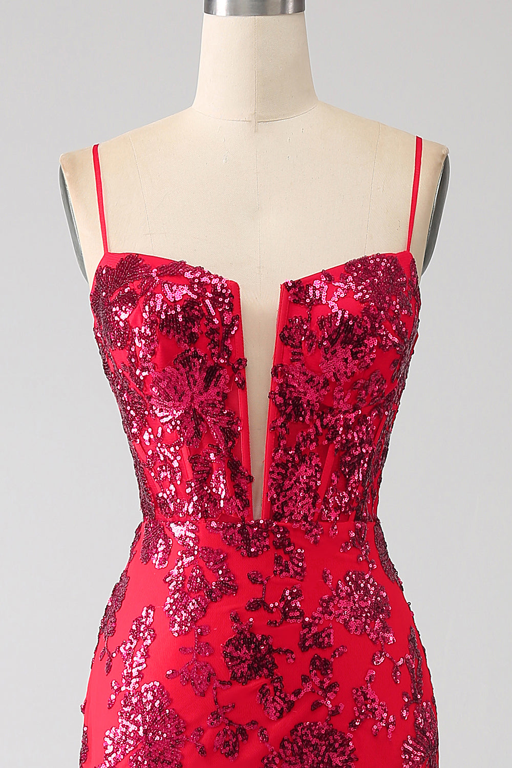 Mermaid rosso scuro paillettes abito da ballo con fessura