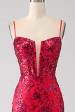 Mermaid rosso scuro paillettes abito da ballo con fessura