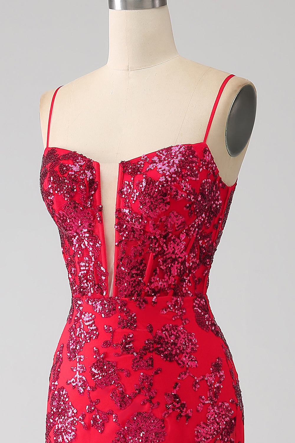 Mermaid rosso scuro paillettes abito da ballo con fessura