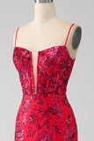 Mermaid rosso scuro paillettes abito da ballo con fessura