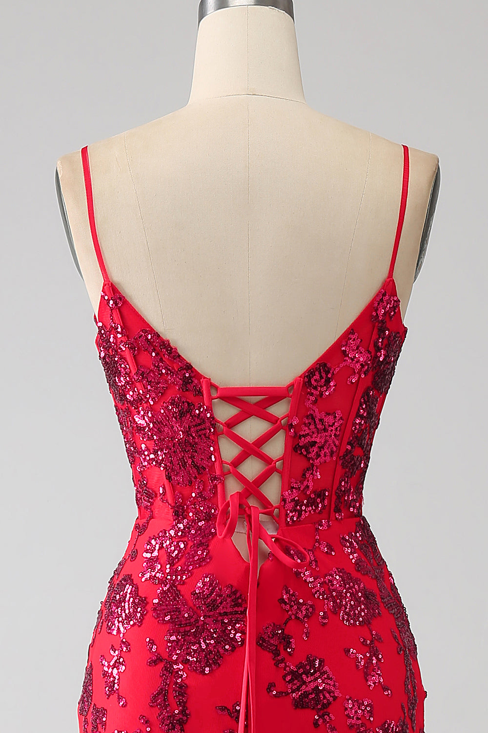 Mermaid rosso scuro paillettes abito da ballo con fessura