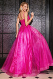 Hot Pink A-Line Spalline sottili lungo Corsetto vestito da ballo con fessura
