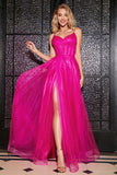 Hot Pink A-Line Spalline sottili lungo Corsetto vestito da ballo con fessura