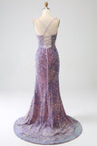 Sparkly Mermaid Light Purple Paillettes Prom Dress con fessura