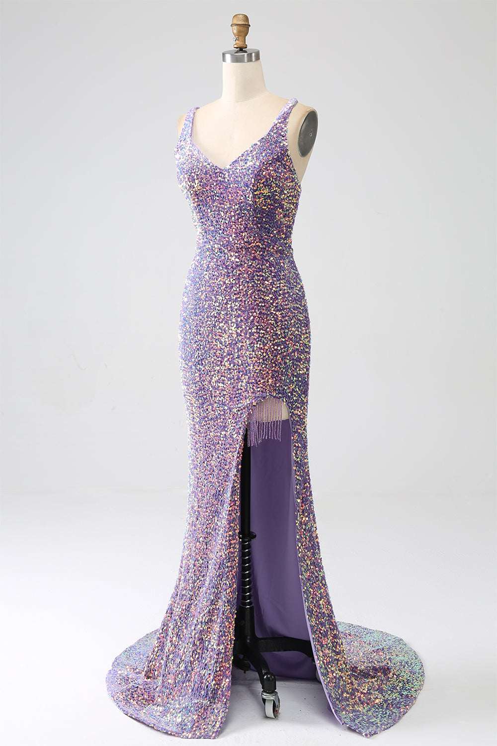 Sparkly Mermaid Light Purple Paillettes Prom Dress con fessura