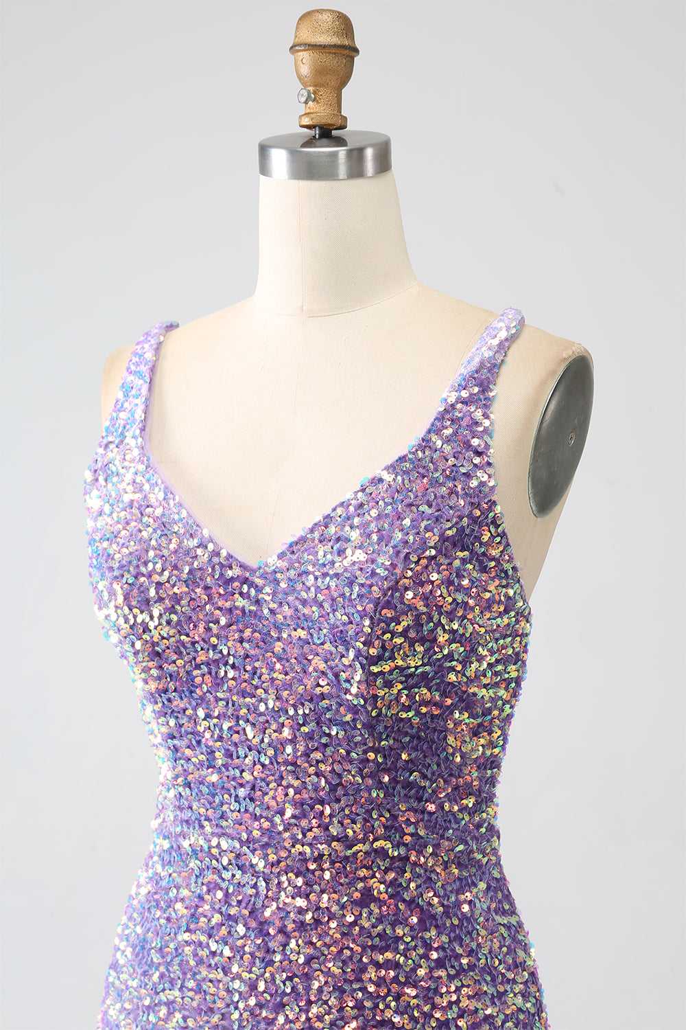 Sparkly Mermaid Light Purple Paillettes Prom Dress con fessura