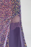 Sparkly Mermaid Light Purple Paillettes Prom Dress con fessura