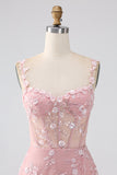 Scintillante Blush A Line Spalline sottili Paillettes Corsetto Abito da ballo Con Fessura