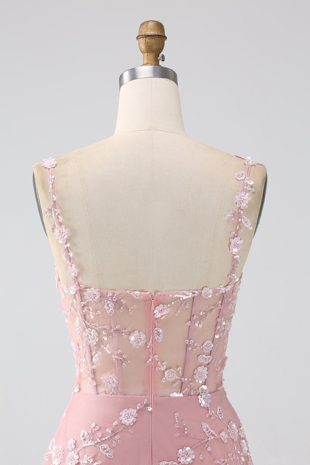 Scintillante Blush A Line Spalline sottili Paillettes Corsetto Abito da ballo Con Fessura