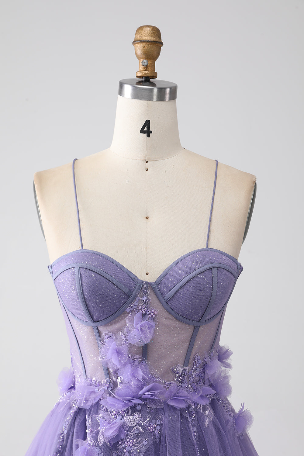 Viola A-Line Spalline sottili Corsetto Abito da ballo con fiori 3D