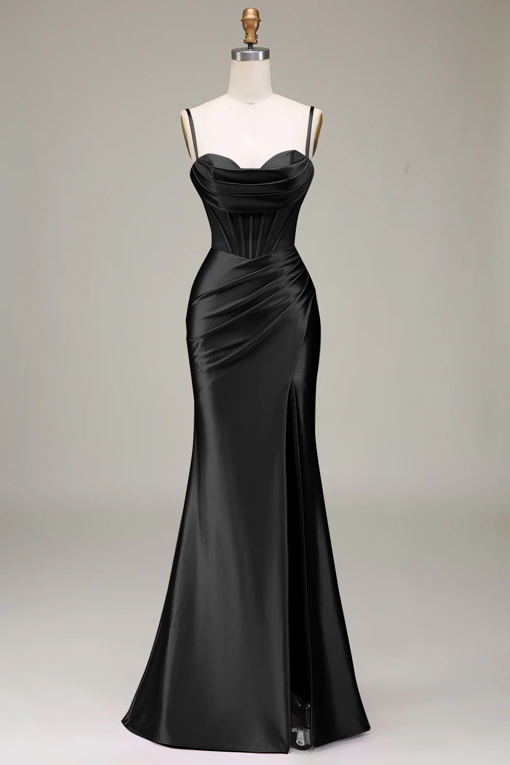 Verde scuro Sirena Spalline sottili Corsetto Abito da ballo con Split Front