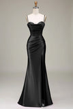 Verde scuro Sirena Spalline sottili Corsetto Abito da ballo con Split Front