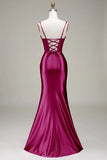 Verde scuro Sirena Spalline sottili Corsetto Abito da ballo con Split Front