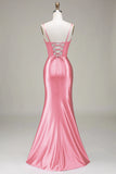 Verde scuro Sirena Spalline sottili Corsetto Abito da ballo con Split Front