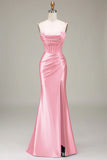 Verde scuro Sirena Spalline sottili Corsetto Abito da ballo con Split Front