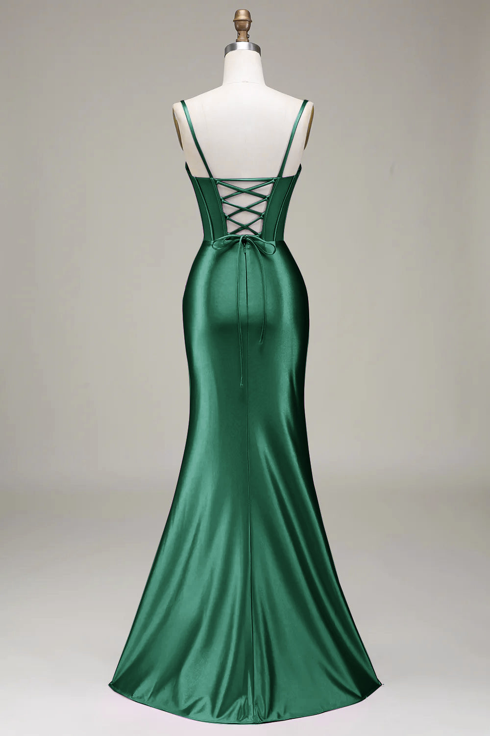 Verde scuro Sirena Spalline sottili Corsetto Abito da ballo con Split Front