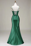 Verde scuro Sirena Spalline sottili Corsetto Abito da ballo con Split Front