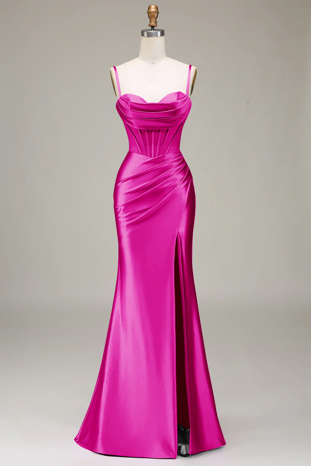 Verde scuro Sirena Spalline sottili Corsetto Abito da ballo con Split Front