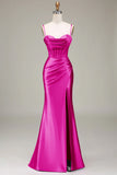 Verde scuro Sirena Spalline sottili Corsetto Abito da ballo con Split Front