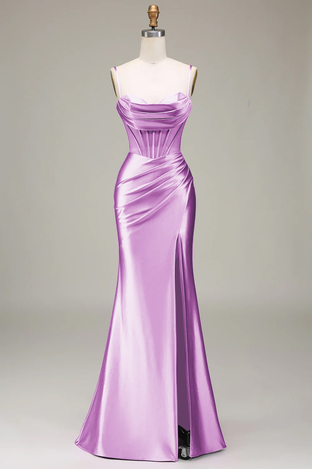 Verde scuro Sirena Spalline sottili Corsetto Abito da ballo con Split Front