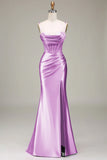Verde scuro Sirena Spalline sottili Corsetto Abito da ballo con Split Front