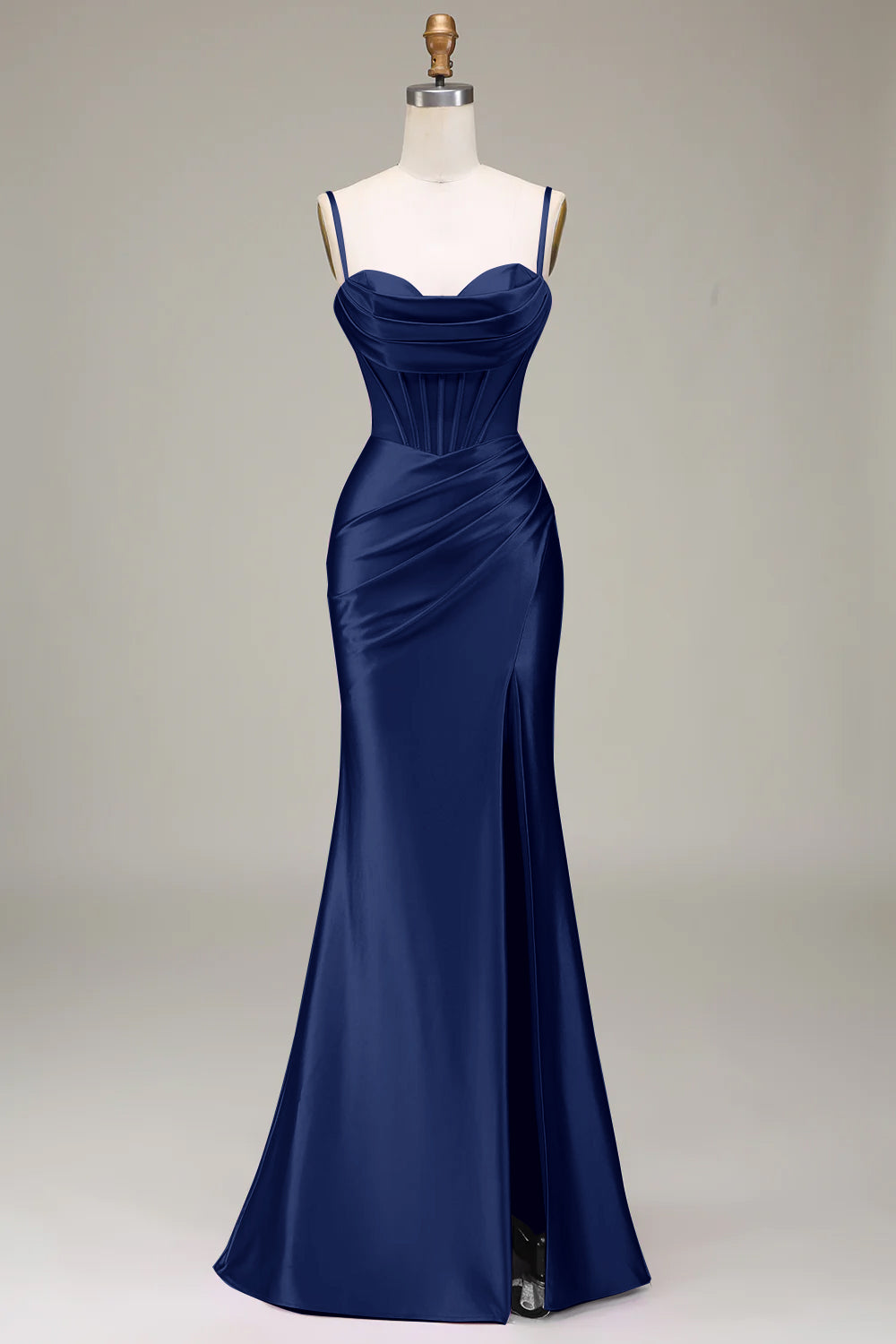 Elegante sirena Spaghetti Straps Viola Corsetto Prom Dress con Split Front