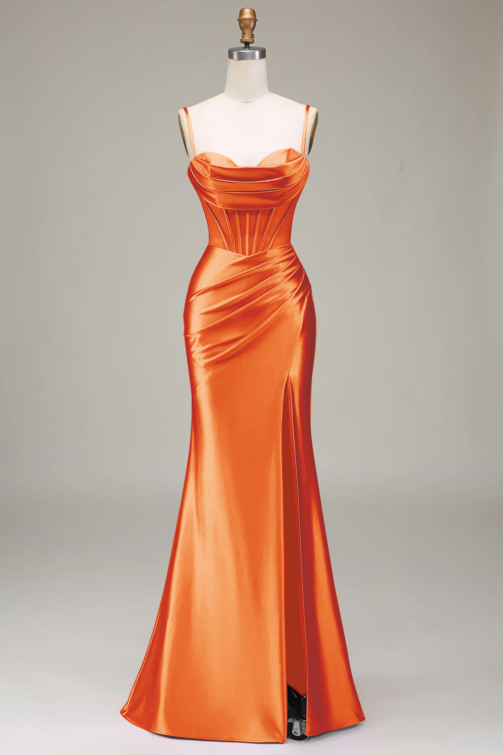 Elegante sirena Spaghetti Straps Viola Corsetto Prom Dress con Split Front