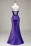 Verde scuro Sirena Spalline sottili Corsetto Abito da ballo con Split Front