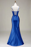 Verde scuro Sirena Spalline sottili Corsetto Abito da ballo con Split Front
