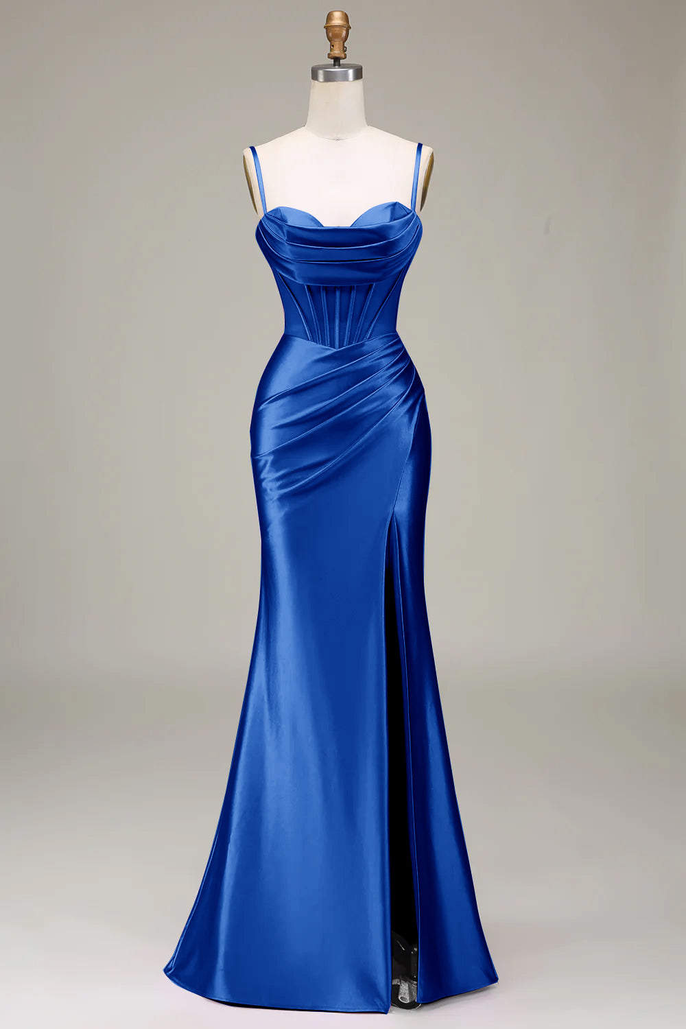 Elegante sirena Spaghetti Straps Viola Corsetto Prom Dress con Split Front