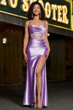 Elegante sirena Spaghetti Straps Viola Corsetto Prom Dress con Split Front